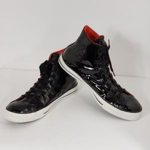 Patten leather converse high ups.
